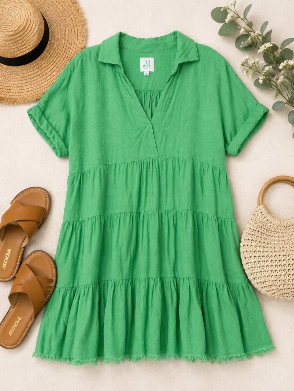 Shop The Mint Size Small Green Tiered Mini Dress Collared Boho